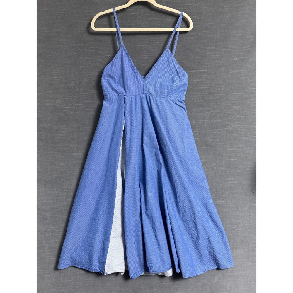 Zara Dress M Blue Pinstriped Midi Babydoll Slip Summer Sundress Coastal Beach